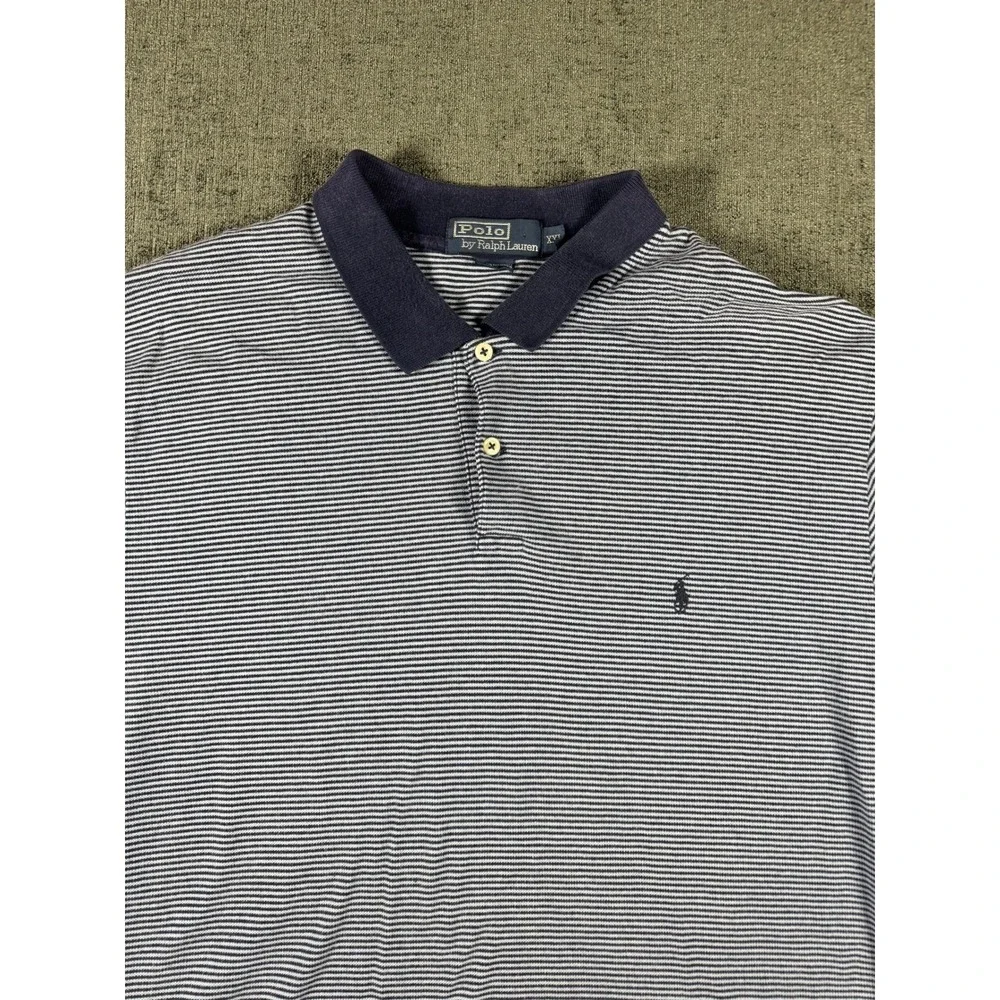 Polo Ralph Lauren Mens XXL Blue White Striped Short Sleeve Cotton Polo‎ Shirt